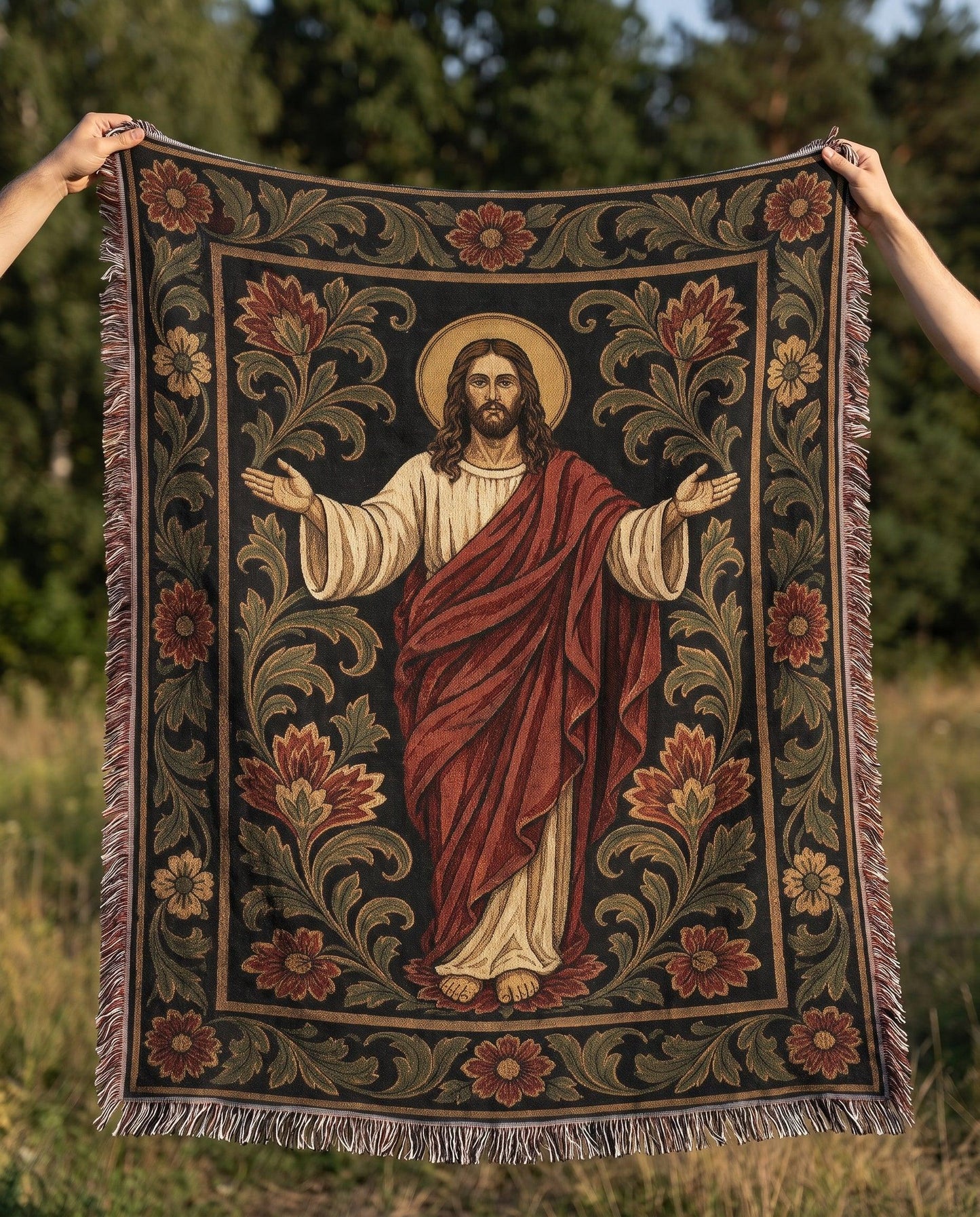 "Christ the King — Ornamental Icon" Woven Blanket