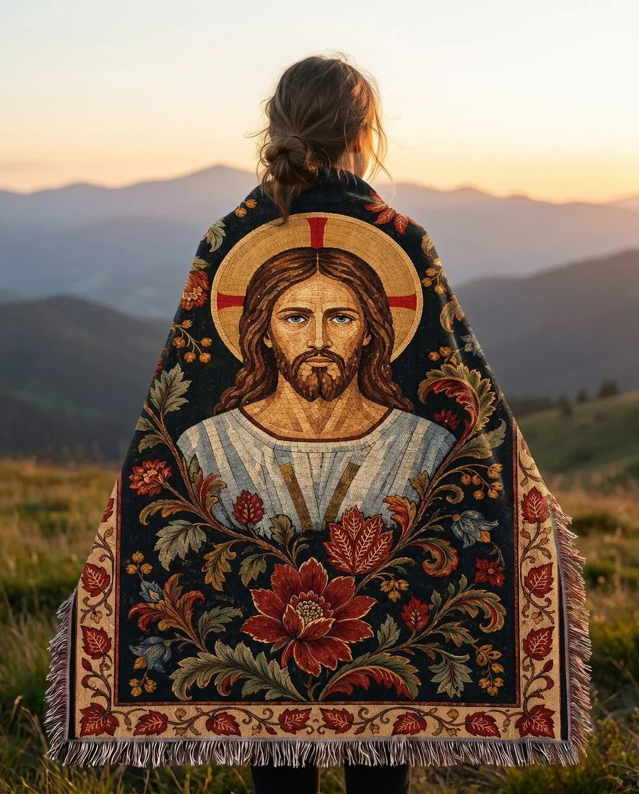 "Christ in Bloom — Floral Icon" Woven Blanket