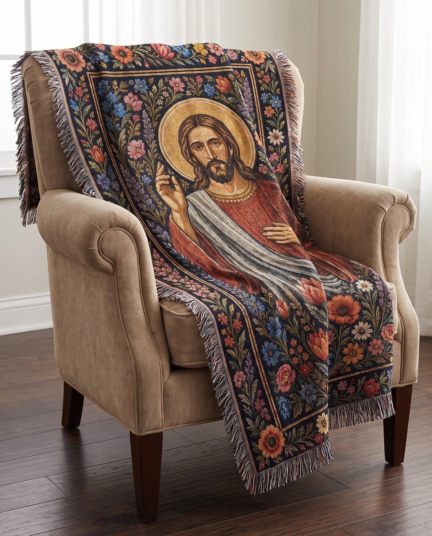 "Sacred Heart of Christ — Garden of Grace" Woven Blanket