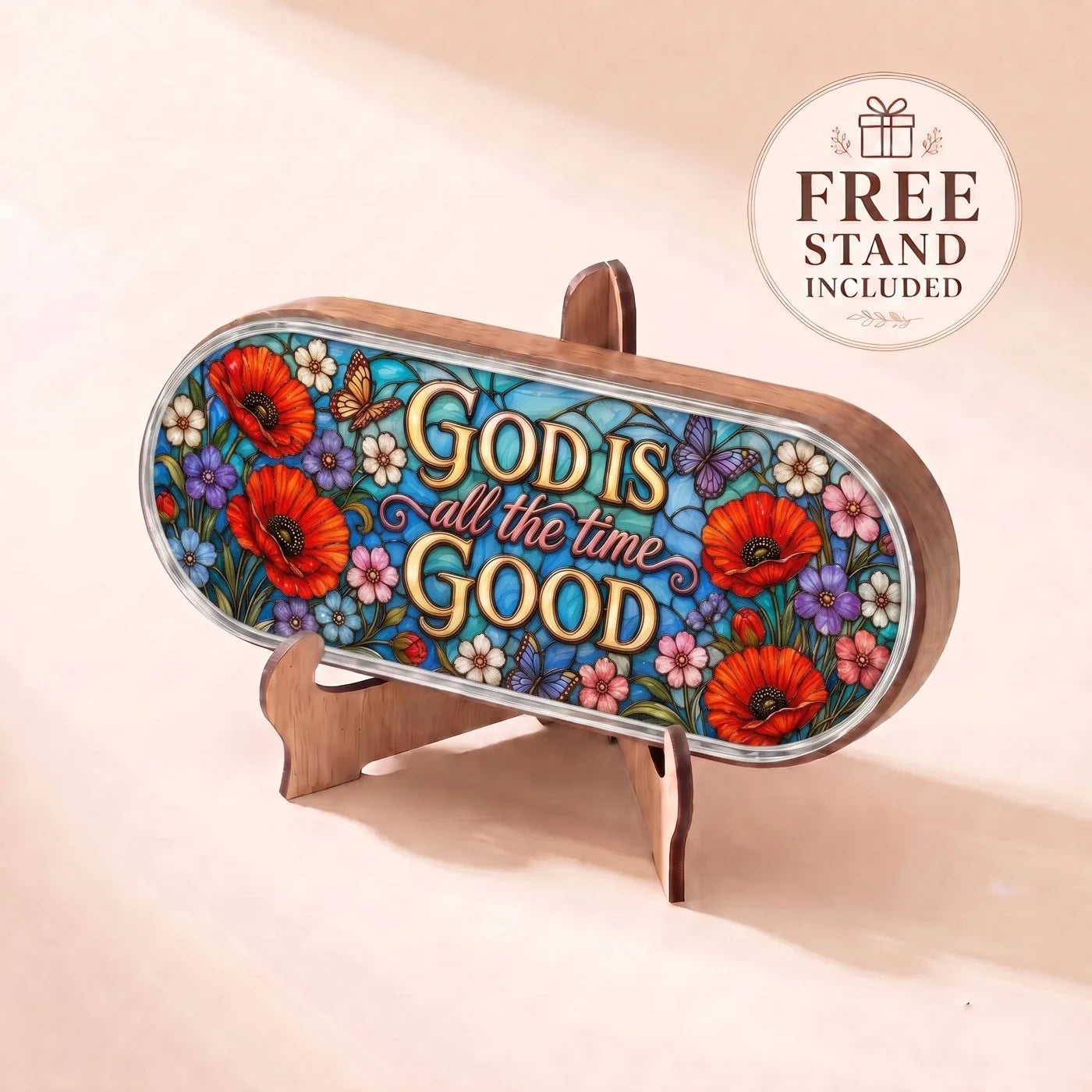 "God Is Good All the Time — Poppy Stained Glass" Pill Case clean product view