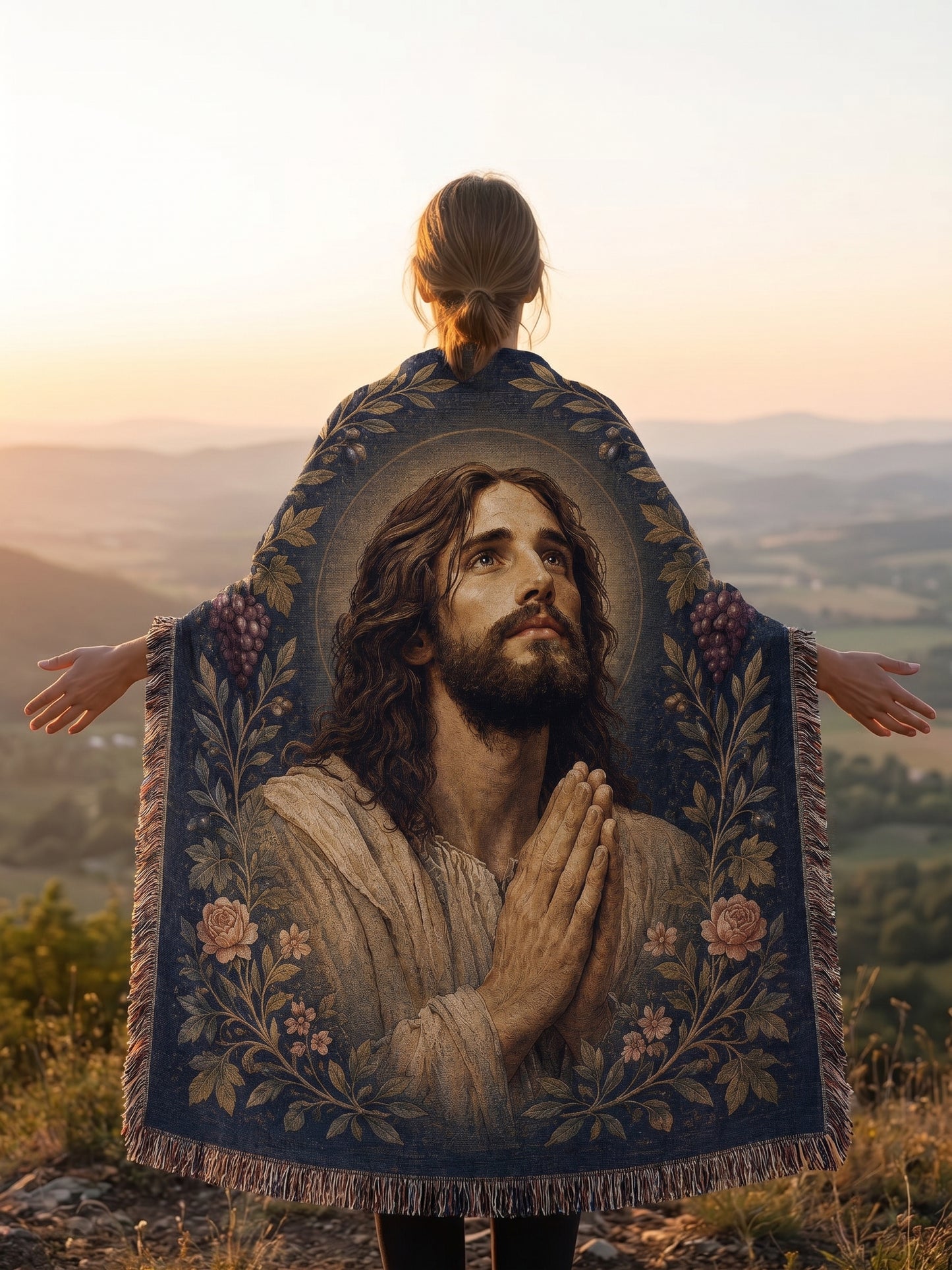 Hillside lifestyle - Praying Jesus Garden of Grace Woven Blanket