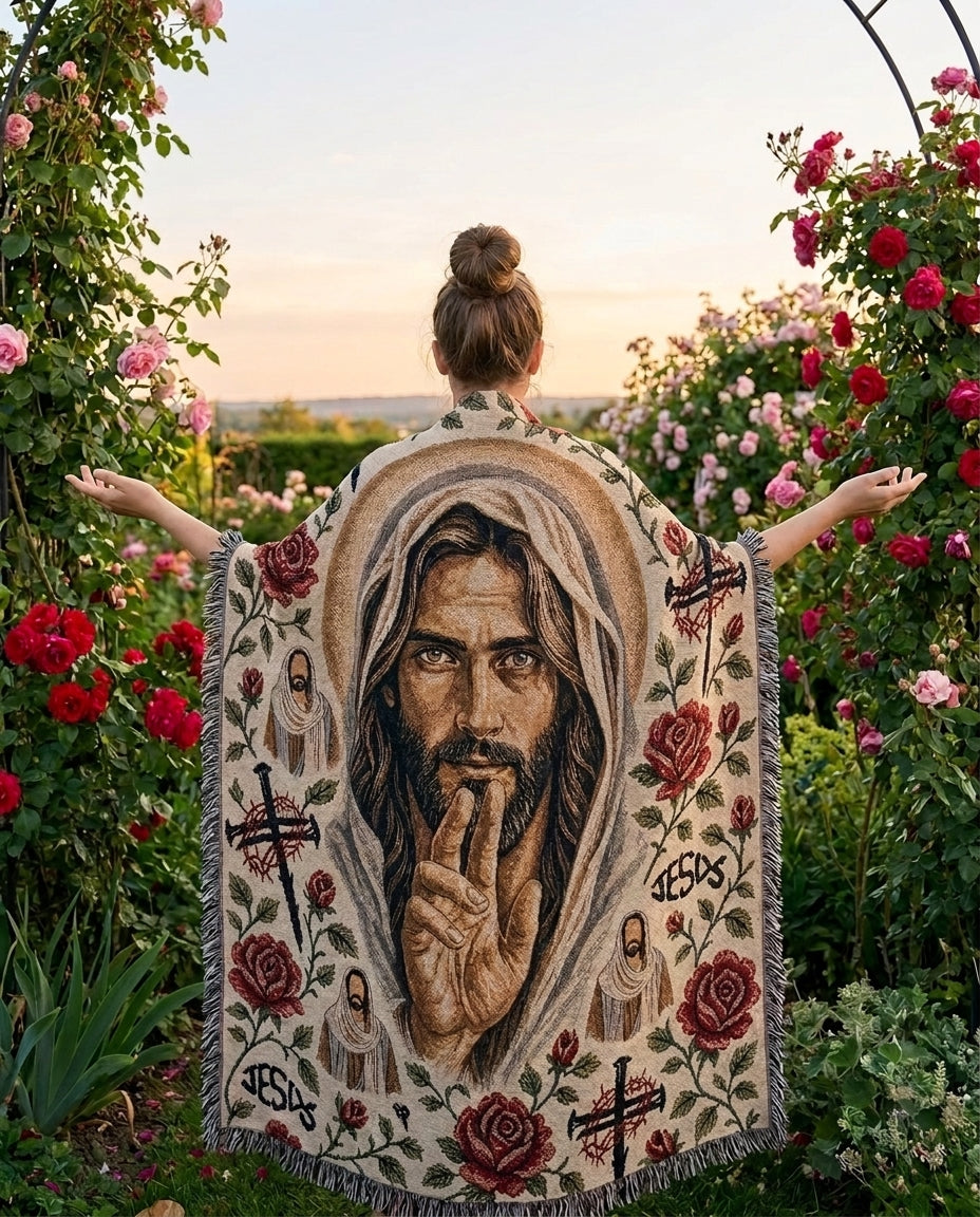 Silent Savior Roses and Crosses Woven Blanket gallery image 4