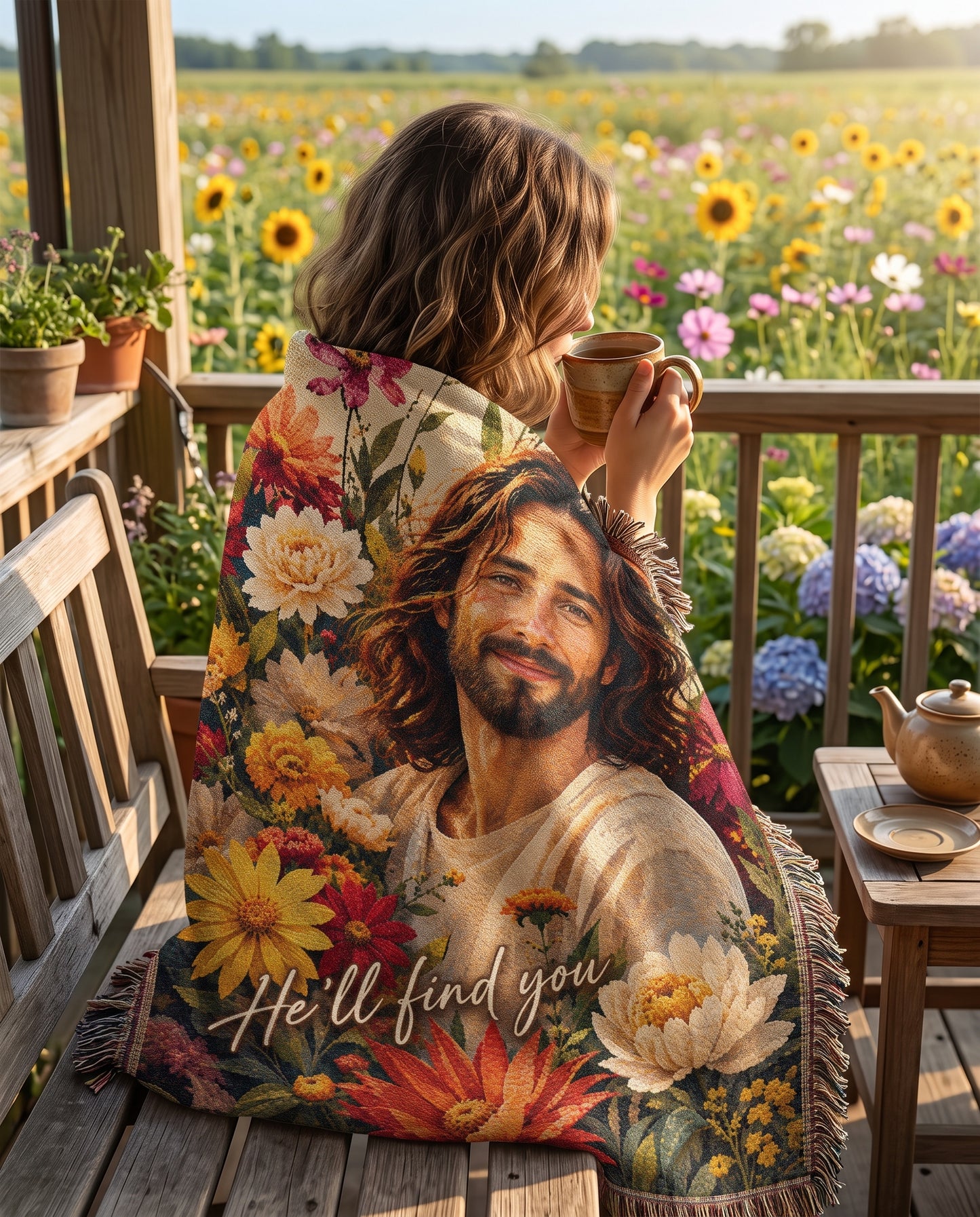 He’ll Find You Floral Jesus Woven Blanket gallery image 8