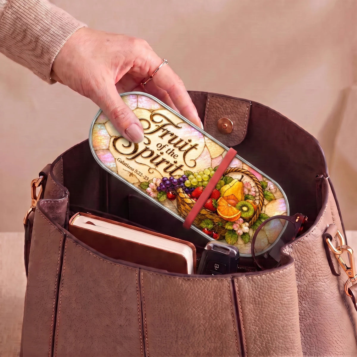 Fruit of the Spirit Galatians 5:22–23 Pillcase carried inside a handbag with everyday essentials