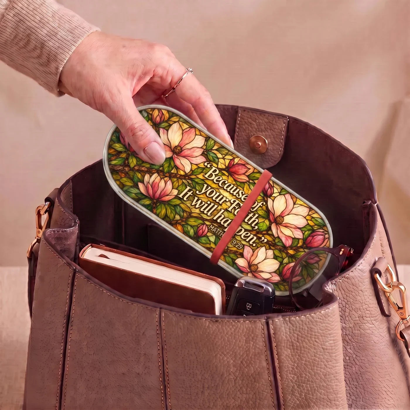 "Because of Your Faith, It Will Happen — Matthew 9:29" Pill Case — Pill Case carried inside a handbag