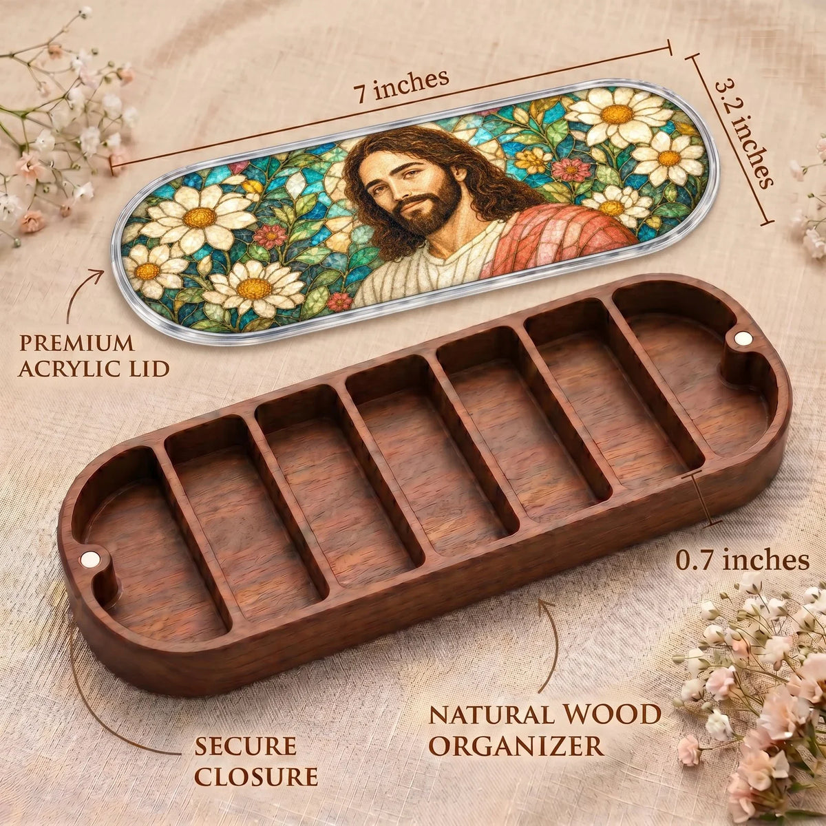 Jesus Daisy Stained Glass Personalized Pill Case product image 2