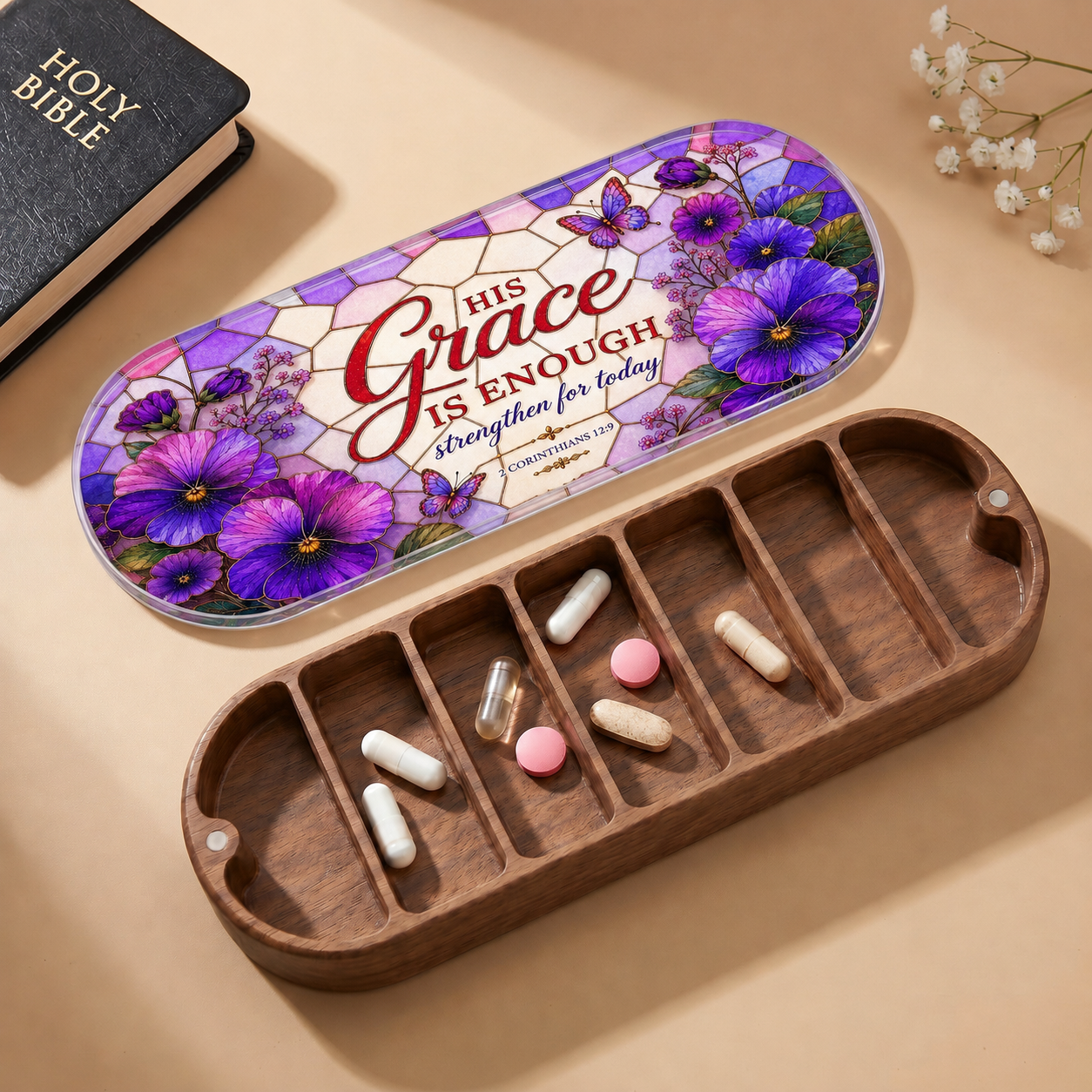 His Grace Is Enough - 2 Corinthians 12:9 Pill Organizer