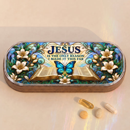 "Jesus Is the Only Reason I Made It This Far — Lilies and Blue Butterfly" Pillcase