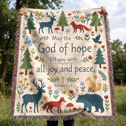 "God of Hope — Romans 15:13 Woodland Tapestry" Woven Blanket