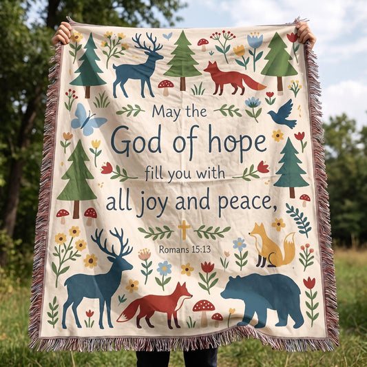"God of Hope — Romans 15:13 Woodland Tapestry" Woven Blanket