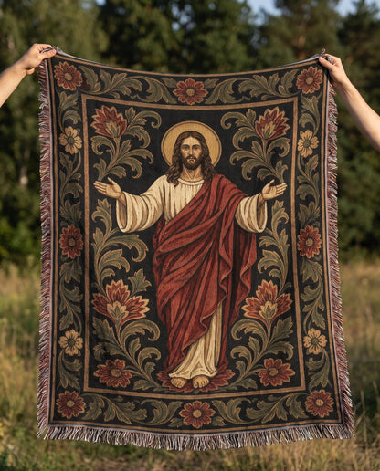 "Christ the King — Ornamental Icon" Woven Blanket