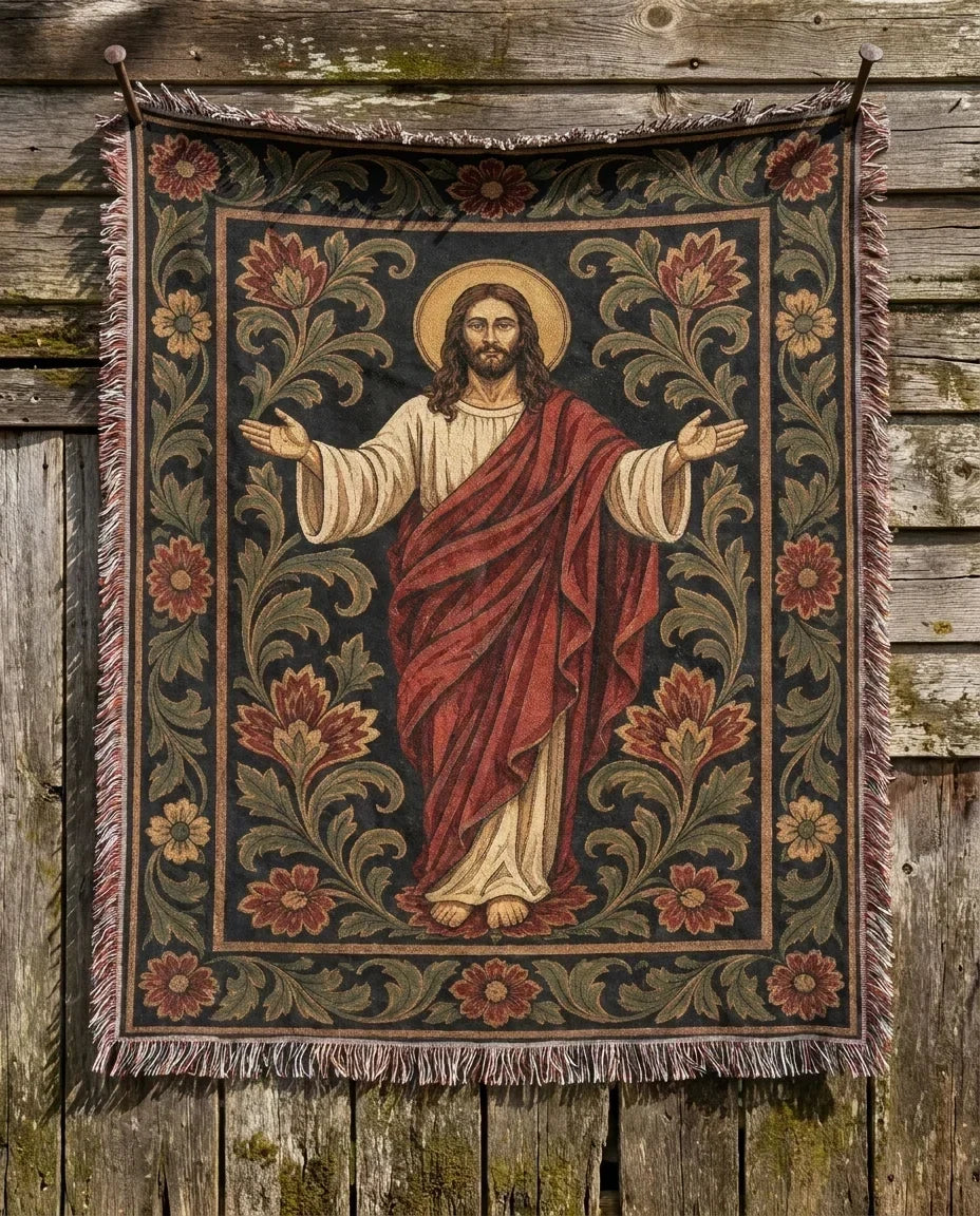 "Christ the King — Ornamental Icon" Woven Blanket