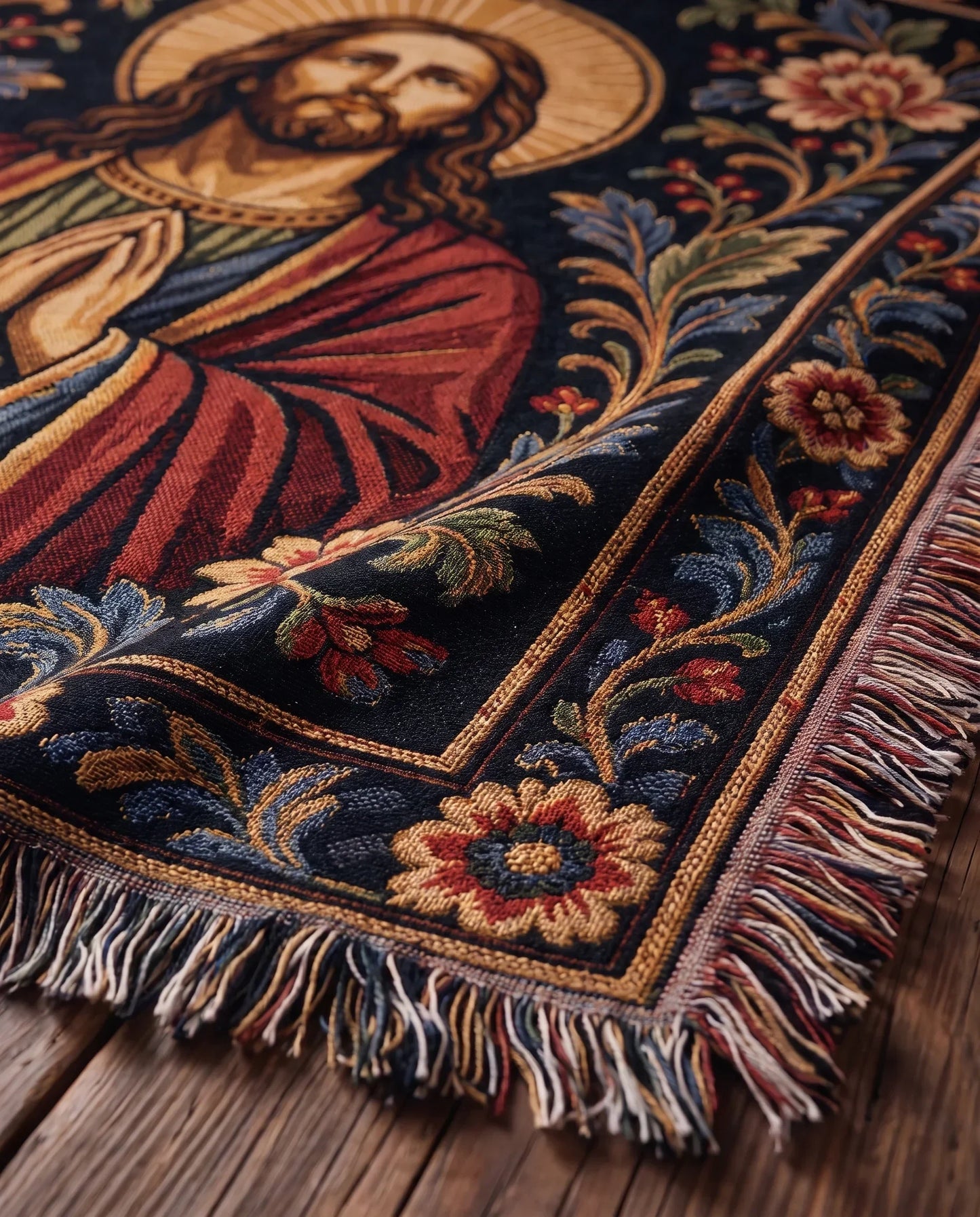 "Prayerful Savior — Ornamental Tapestry" Woven Blanket