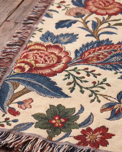 "Sacred Heart of Jesus — Floral Portrait" Woven Blanket