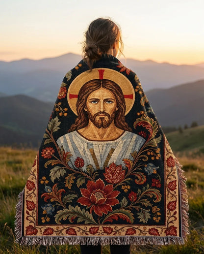 "Christ in Bloom — Floral Icon" Woven Blanket