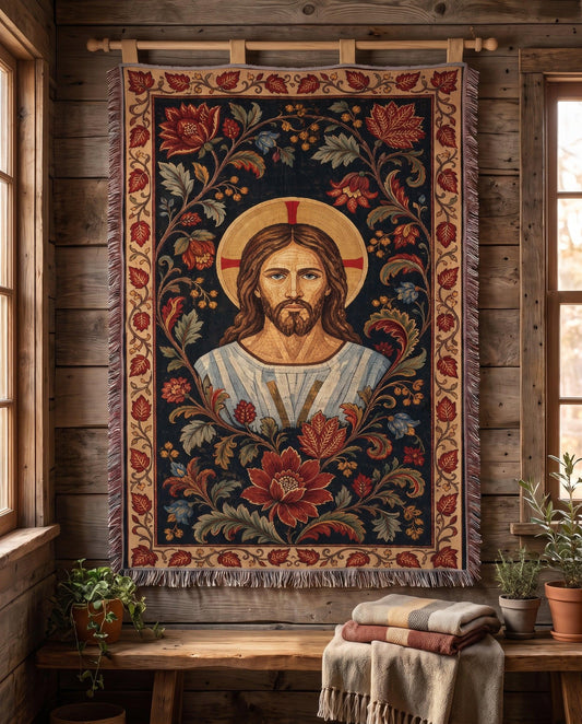 "Christ in Bloom — Floral Icon" Woven Blanket