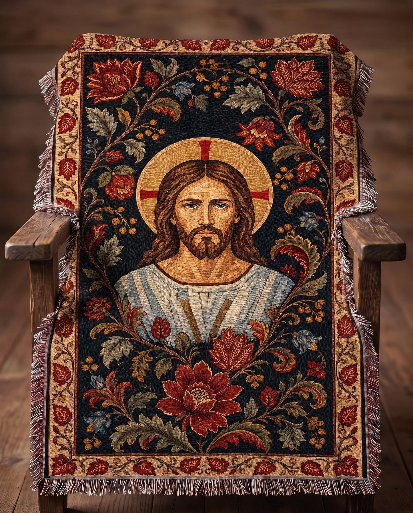 "Christ in Bloom — Floral Icon" Woven Blanket