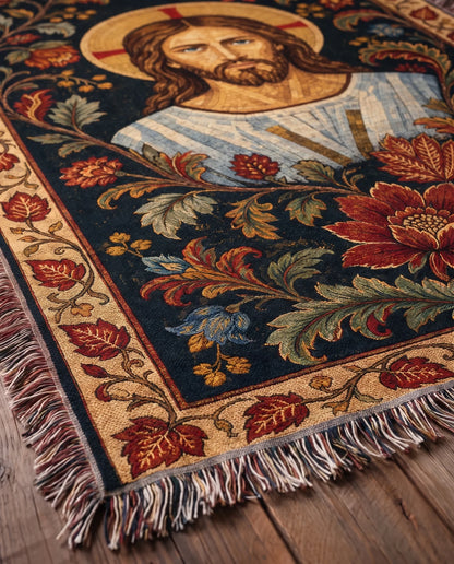 "Christ in Bloom — Floral Icon" Woven Blanket