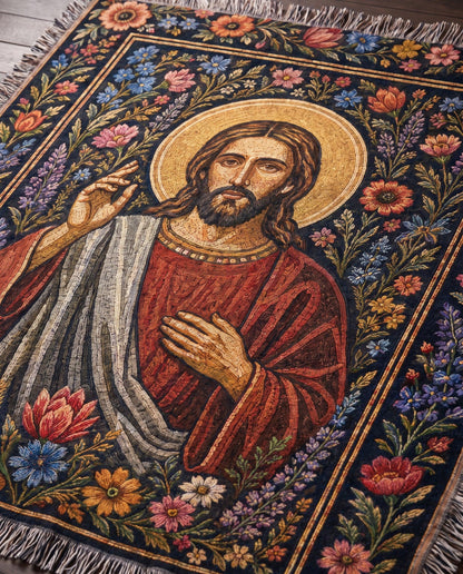 "Sacred Heart of Christ — Garden of Grace" Woven Blanket