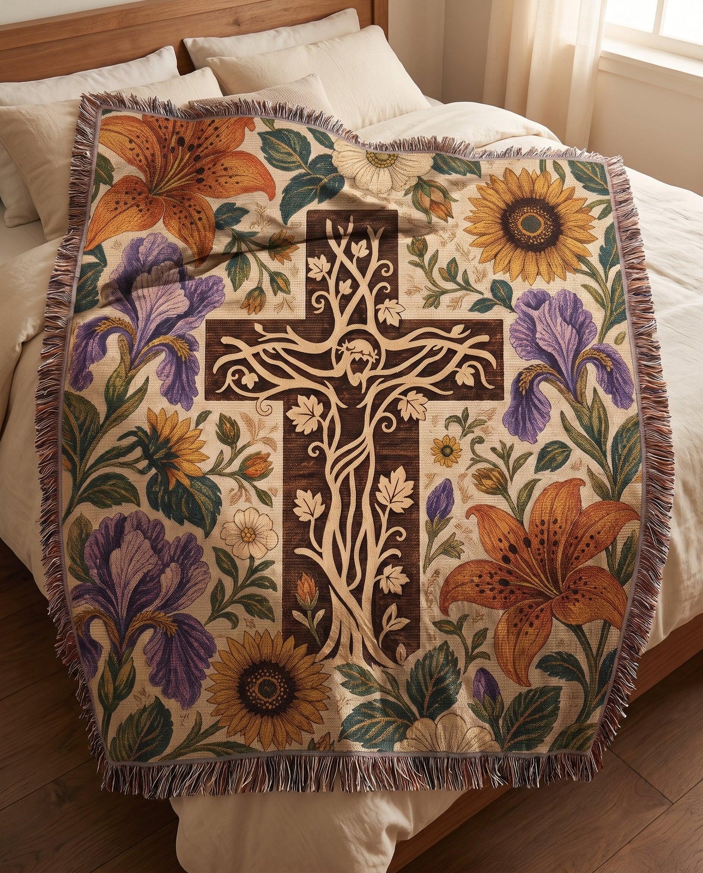 "Tree of Calvary — Garden Bloom" Woven Blanket