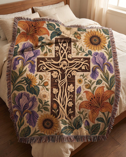 "Tree of Calvary — Garden Bloom" Woven Blanket