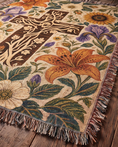 "Tree of Calvary — Garden Bloom" Woven Blanket