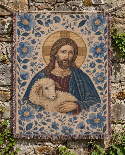"Good Shepherd of Grace — Blue Garden" Woven Blanket