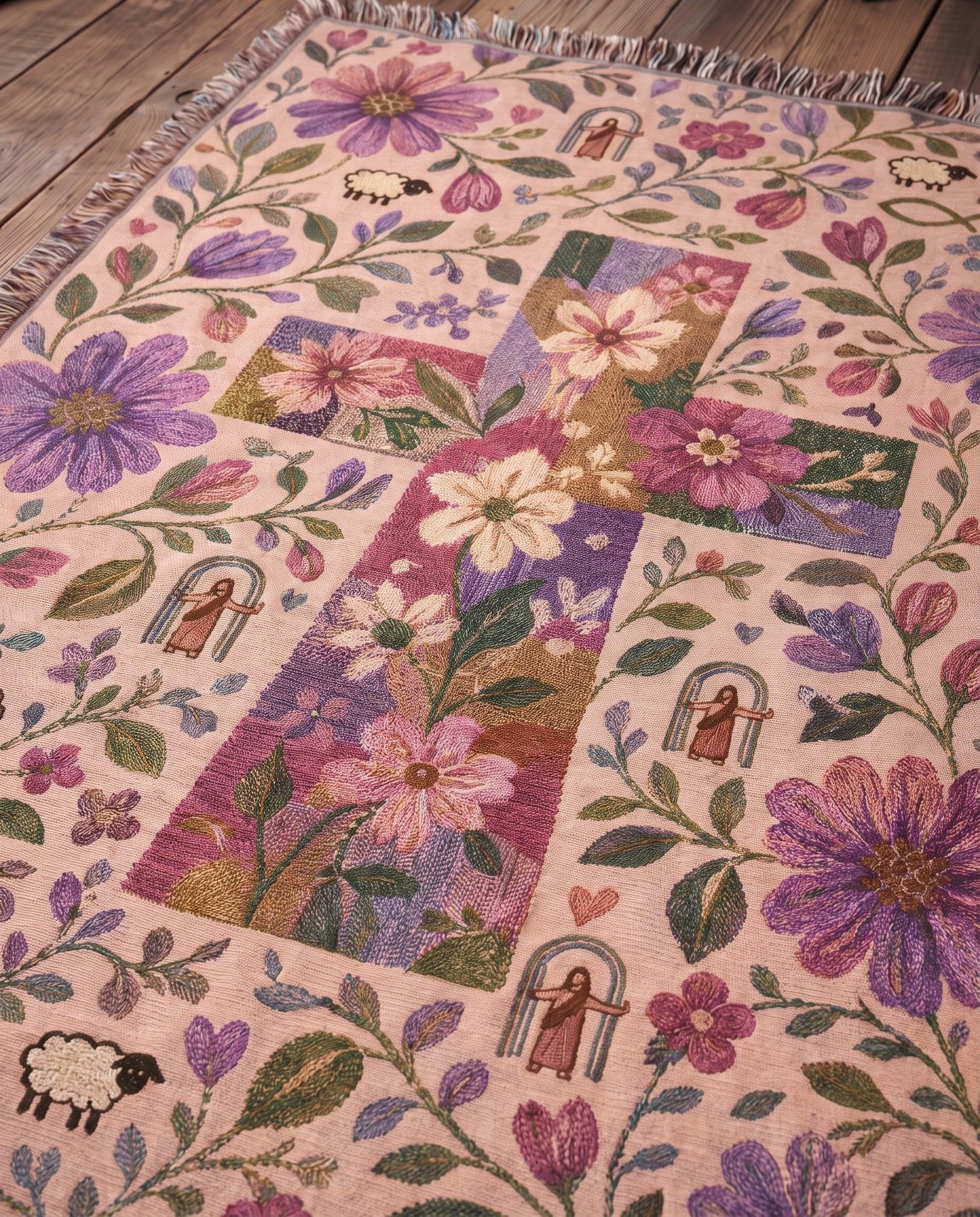 "Meadow Cross of Faith — Shepherds Garden" Woven Blanket