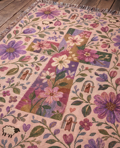 "Meadow Cross of Faith — Shepherds Garden" Woven Blanket