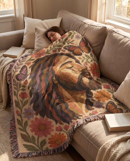 "Grace in Bloom — Jesus Butterfly Garden" Woven Blanket