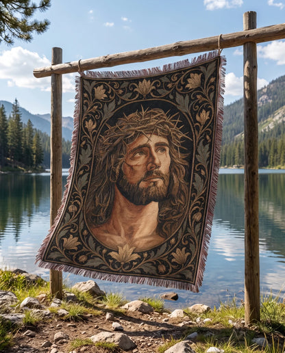 "Crown of Thorns — Sacred Portrait" Woven Blanket