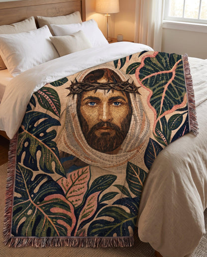 "Crowned in Grace — Tropical Jesus" Woven Blanket