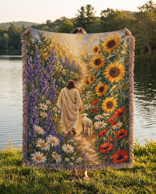 "Beside Still Waters — Jesus and the Lamb" Woven Blanket