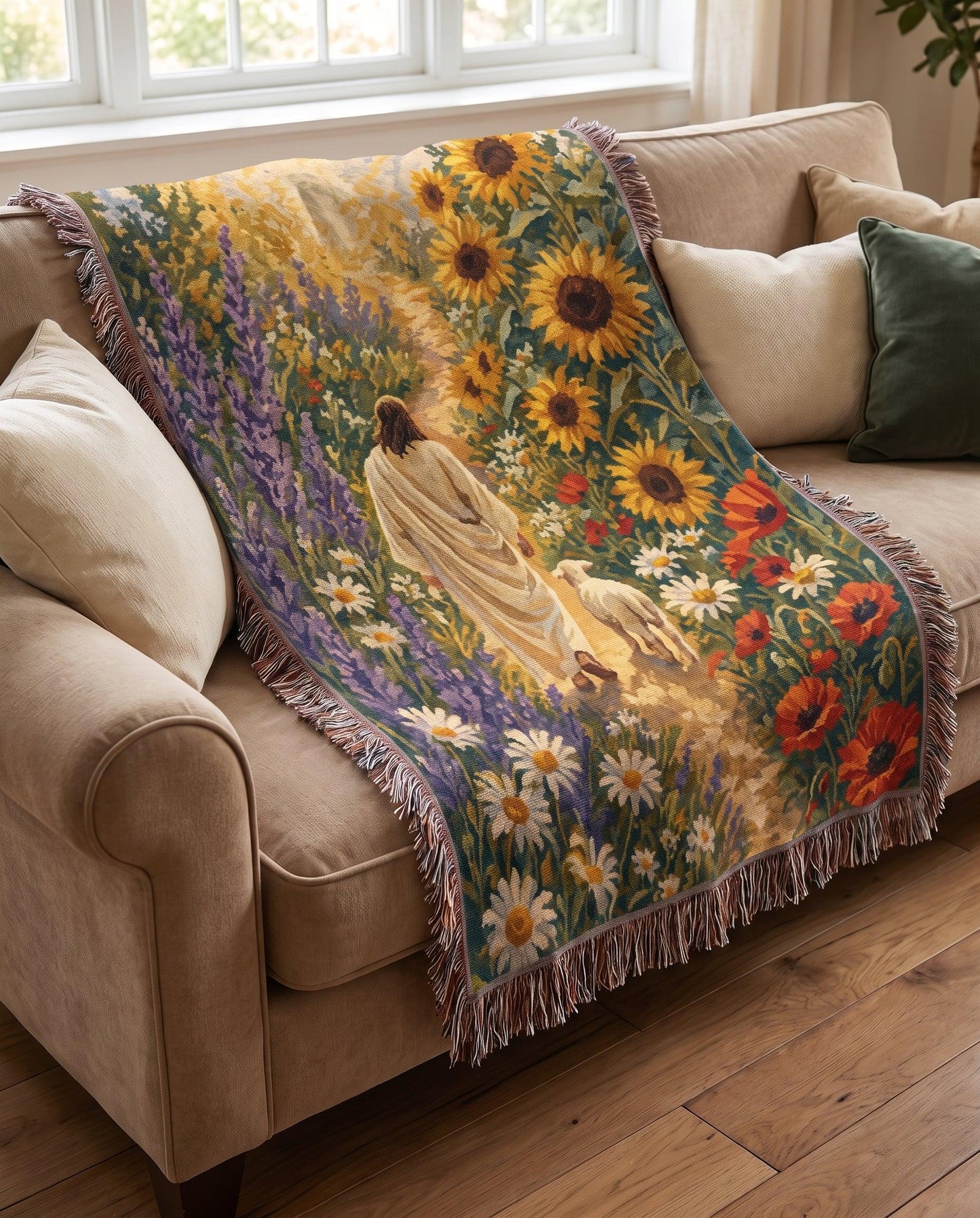 "Beside Still Waters — Jesus and the Lamb" Woven Blanket
