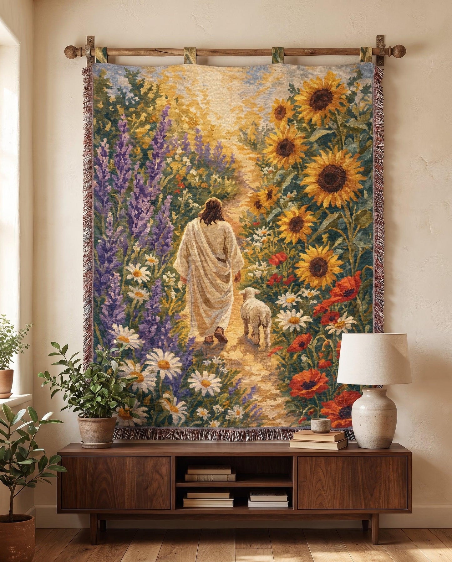 "Beside Still Waters — Jesus and the Lamb" Woven Blanket