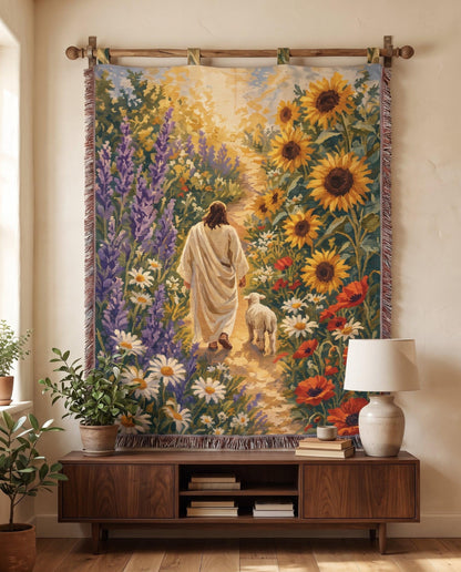 "Beside Still Waters — Jesus and the Lamb" Woven Blanket