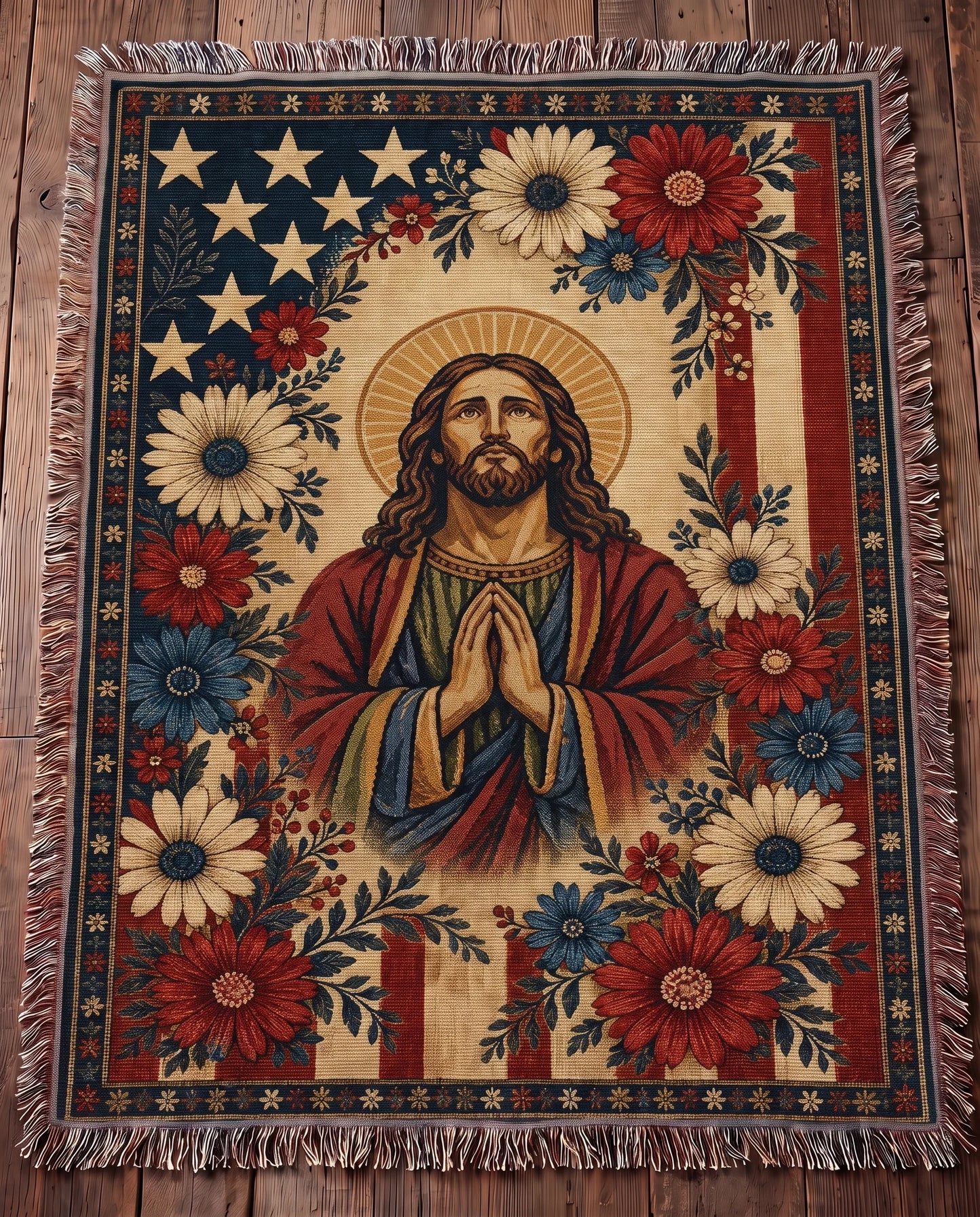 "Faith and Freedom — Praying Jesus" Woven Blanket
