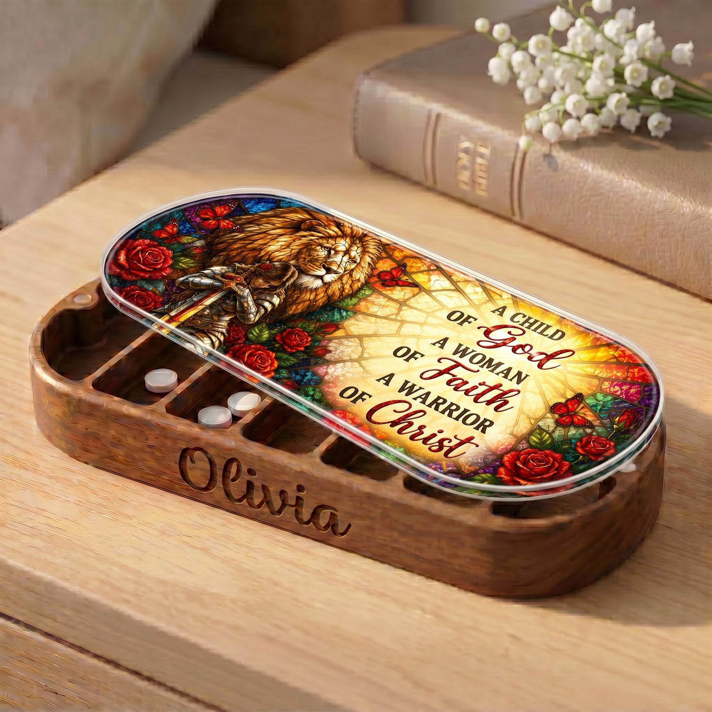 A Child of God, A Woman of Faith, A Warrior of Christ Pill Organizer