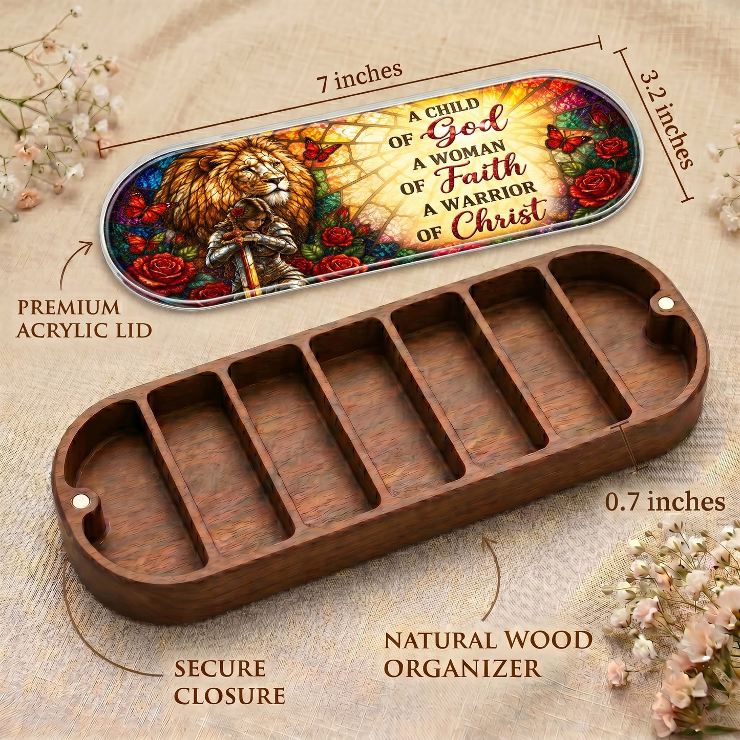 A Child of God, A Woman of Faith, A Warrior of Christ Pill Organizer