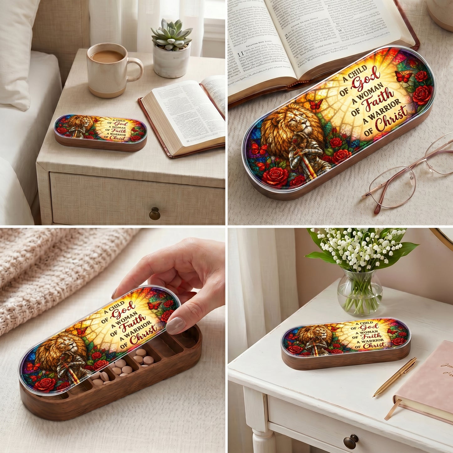 A Child of God, A Woman of Faith, A Warrior of Christ Pill Organizer