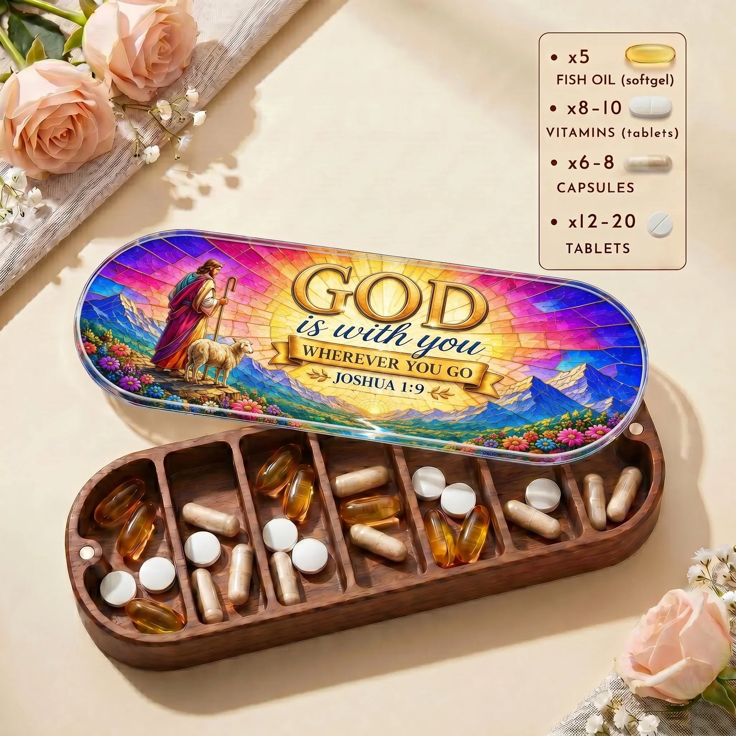 God Is With You - Joshua 1:9 Pill Organizer