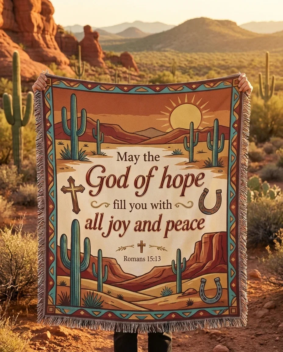 "God of Hope — Romans 15:13 Southwestern Desert" Woven Blanket