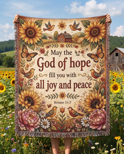 "God of Hope — Romans 15:13 Farmhouse Garden" Woven Blanket