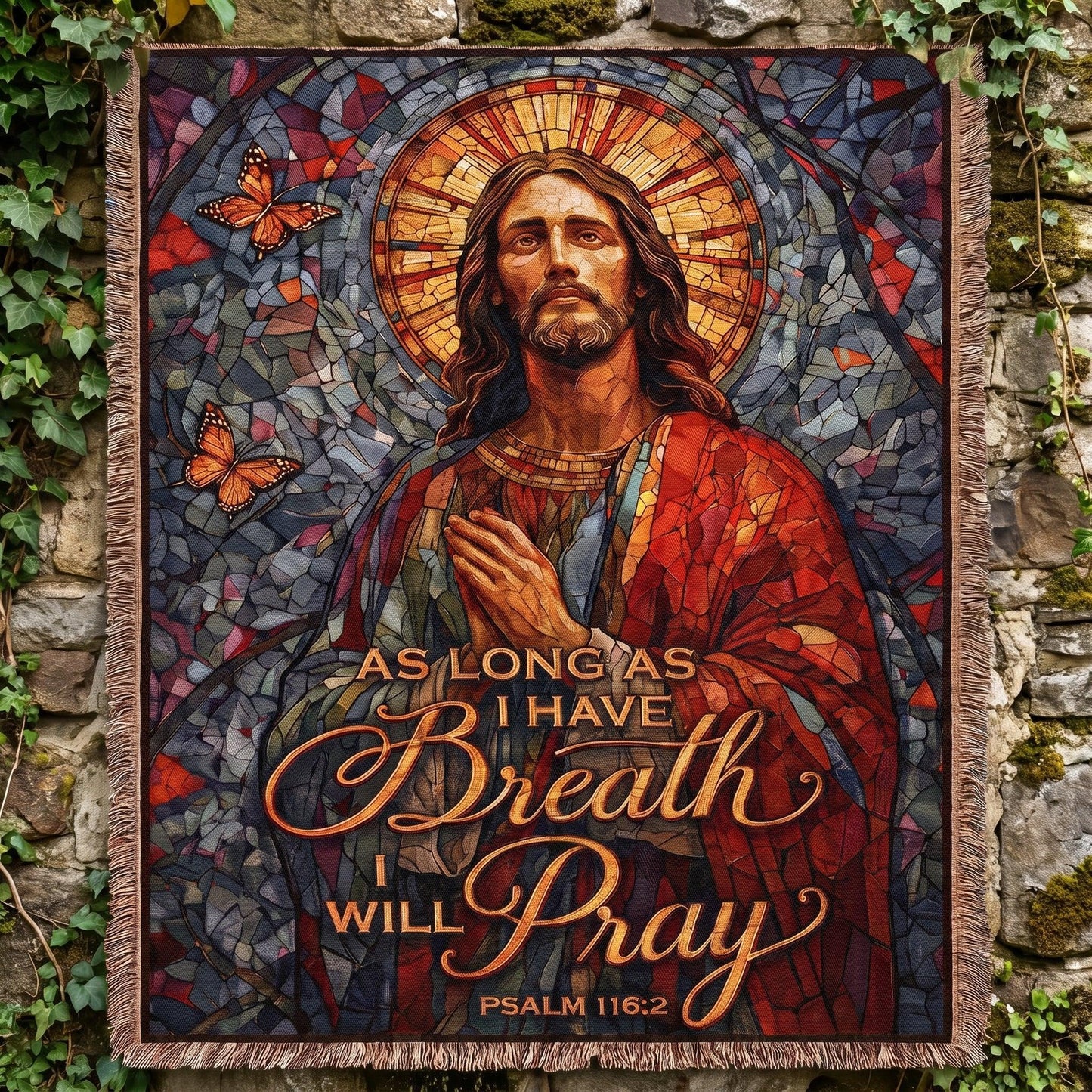 "As Long As I Have Breath I Will Pray — Psalm 116:2" Woven Blanket
