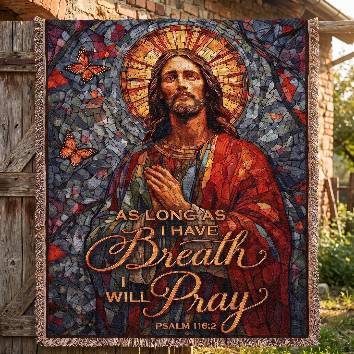 "As Long As I Have Breath I Will Pray — Psalm 116:2" Woven Blanket