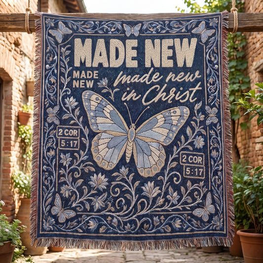 "Made New in Christ — 2 Corinthians 5:17 Vintage Botanical" Woven Blanket