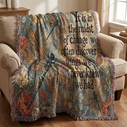 "In the Midst of Change — Dragonfly Botanical" Woven Blanket