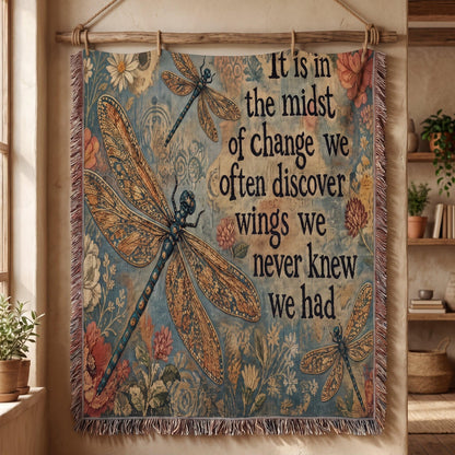 "In the Midst of Change — Dragonfly Botanical" Woven Blanket