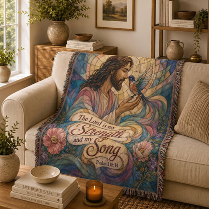 "The Lord Is My Strength and My Song — Psalm 118:14" Woven Blanket
