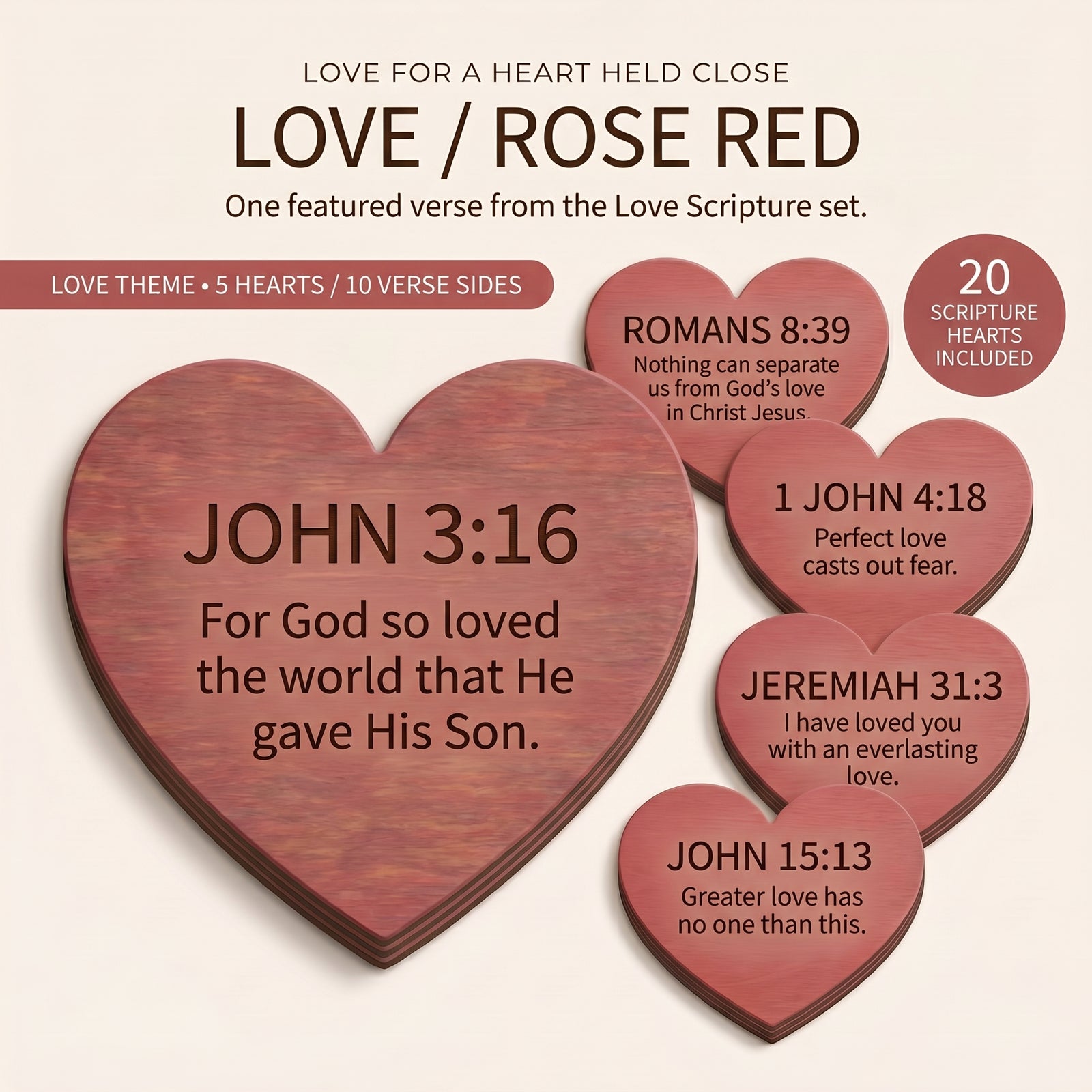 Jesus Heart Decor Set with Love rose red heart